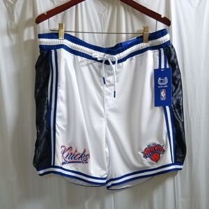 White and Blue Athletic Shorts with Elastic Waistband